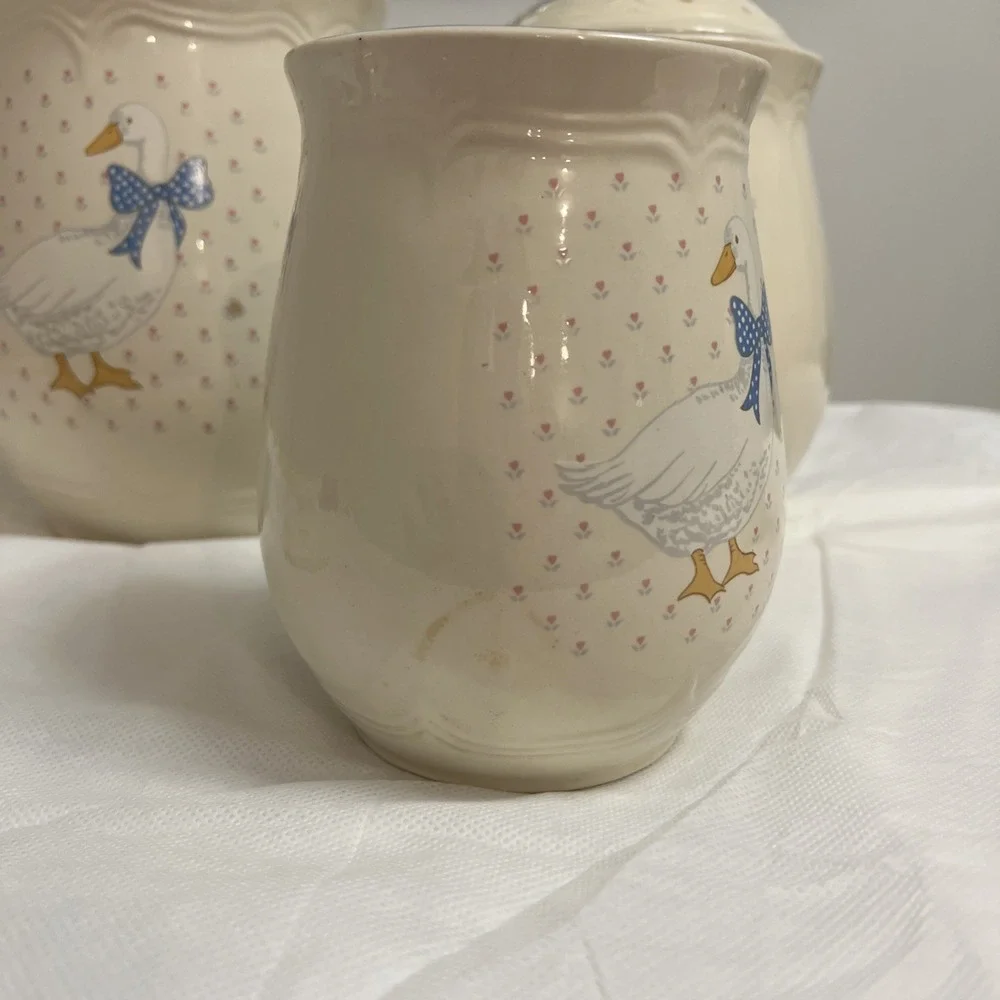 Vtg Tienshan Aunt Rhody Goose Canister Set 4 Country Cottagecore Farmhouse